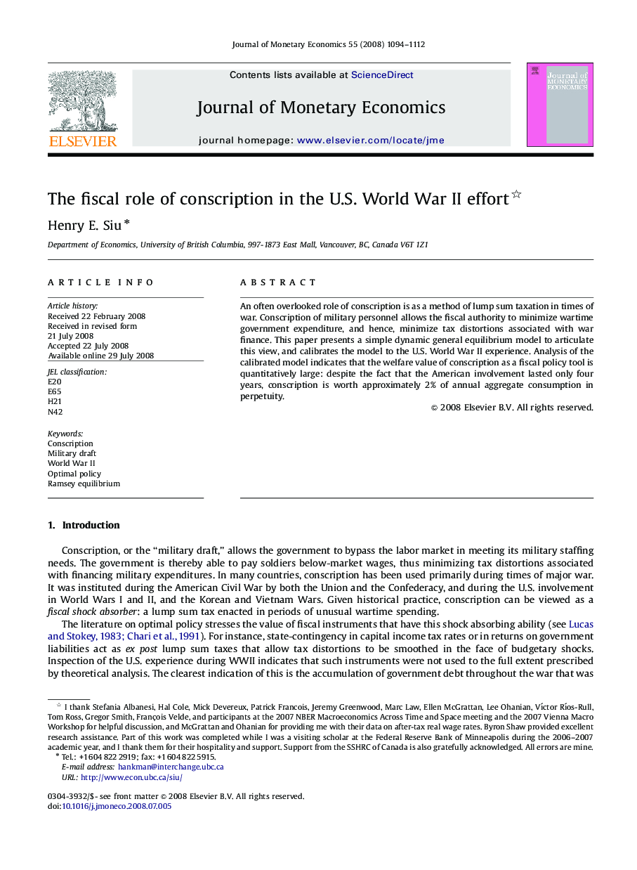 The fiscal role of conscription in the U.S. World War II effort 