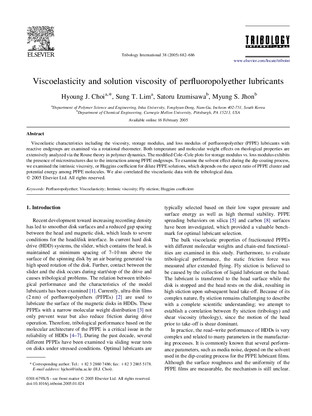 Viscoelasticity and solution viscosity of perfluoropolyether lubricants