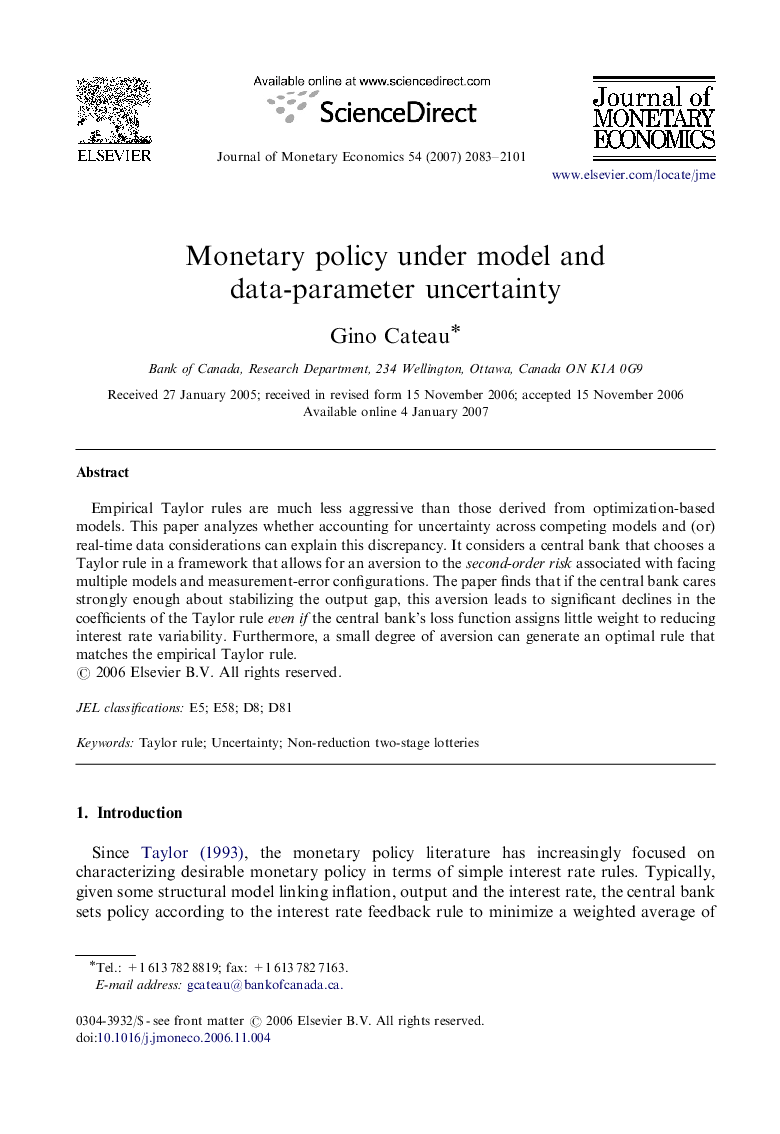 Monetary policy under model and data-parameter uncertainty