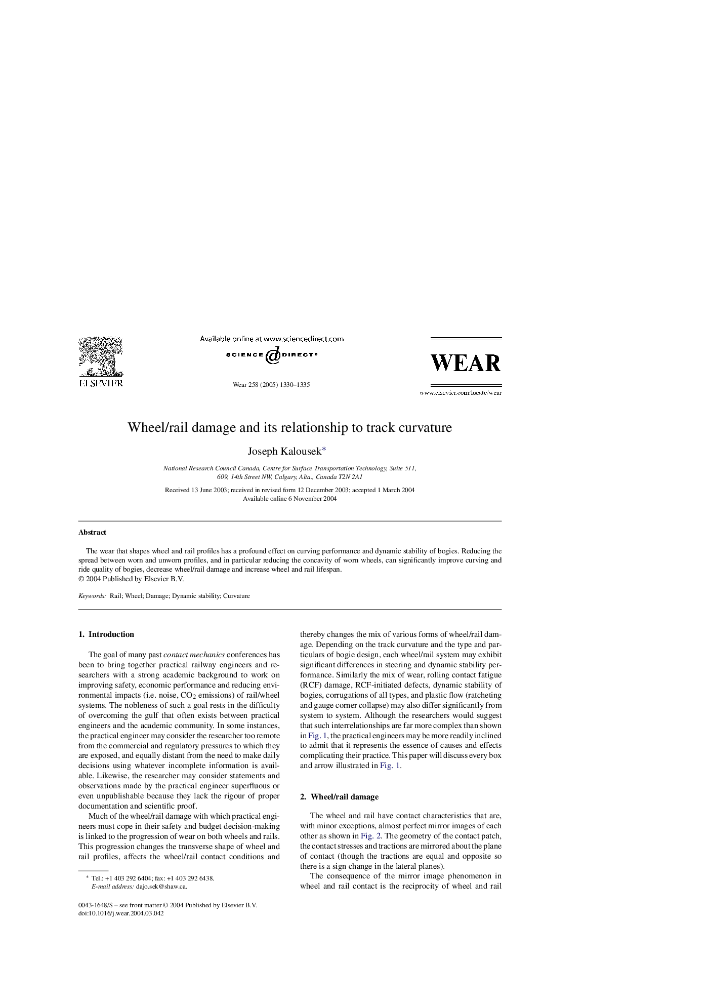 Wheel/rail damage and its relationship to track curvature