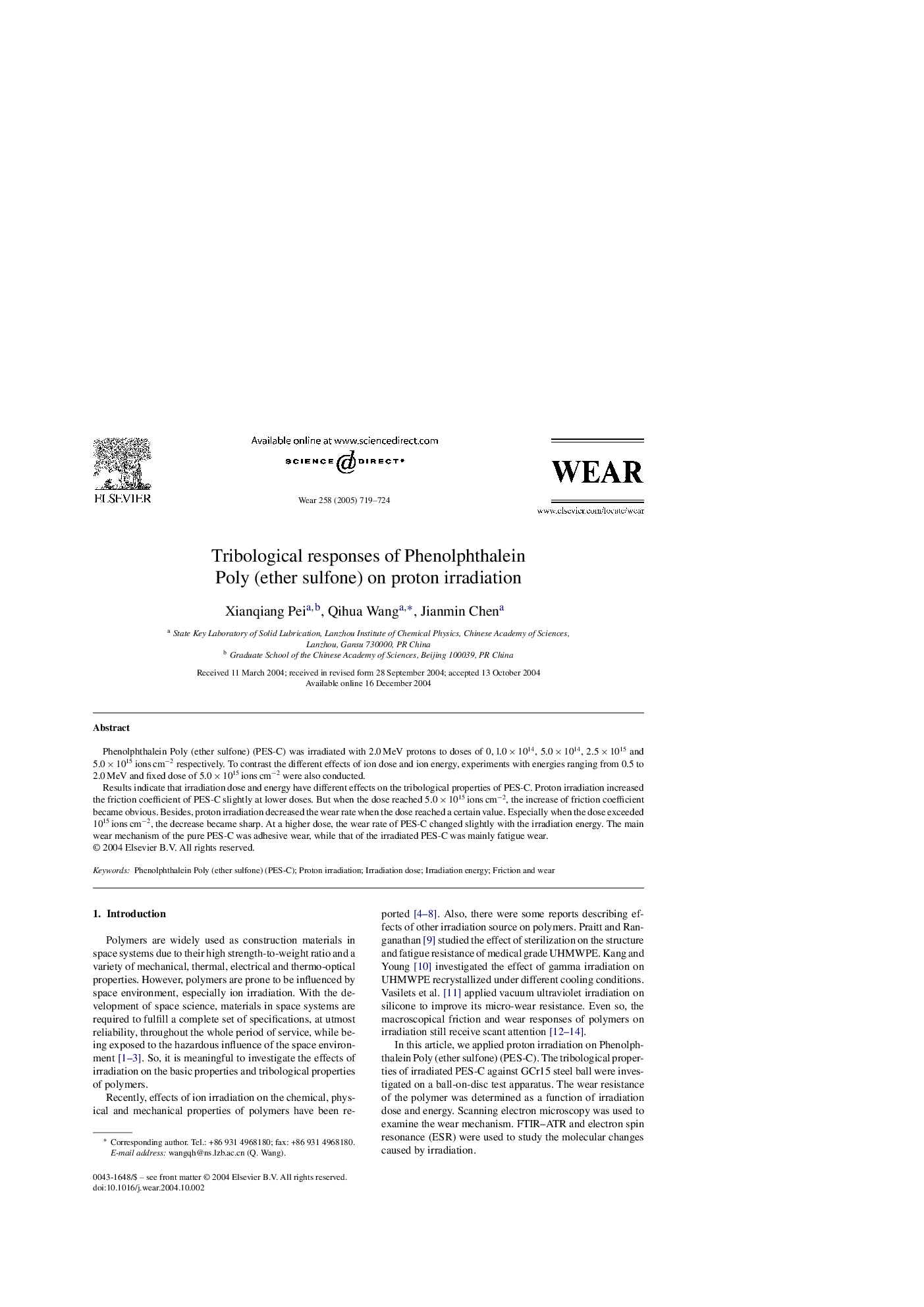 Tribological responses of Phenolphthalein Poly (ether sulfone) on proton irradiation