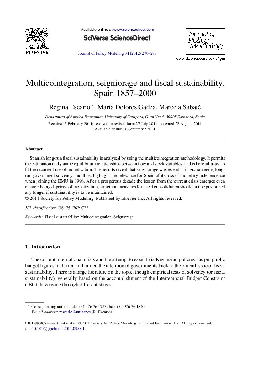 Multicointegration, seigniorage and fiscal sustainability. Spain 1857–2000