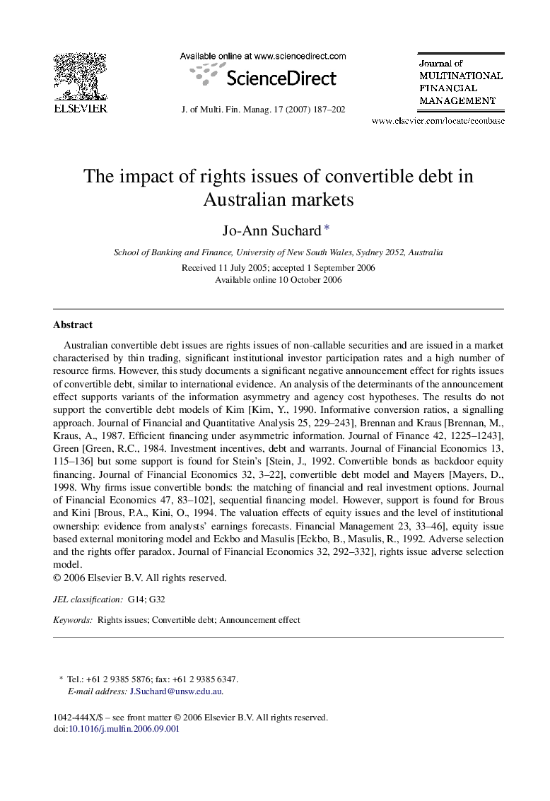 The impact of rights issues of convertible debt in Australian markets