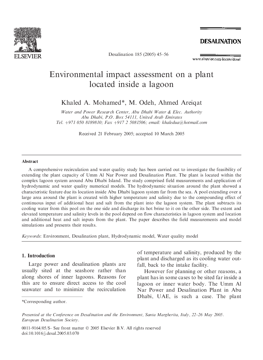 Environmental impact assessment on a plant located inside a lagoon