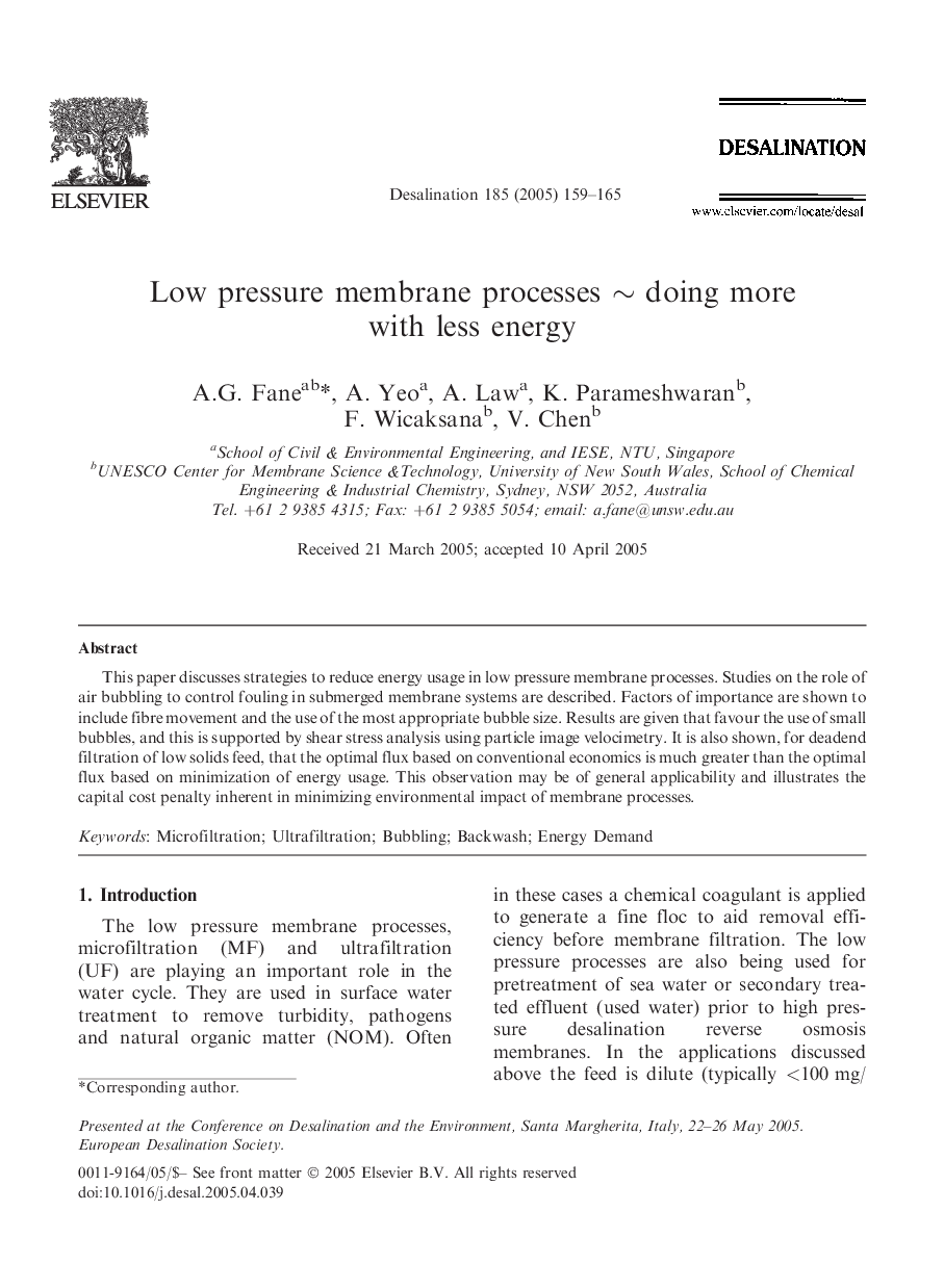 Low pressure membrane processes â¼ doing more with less energy