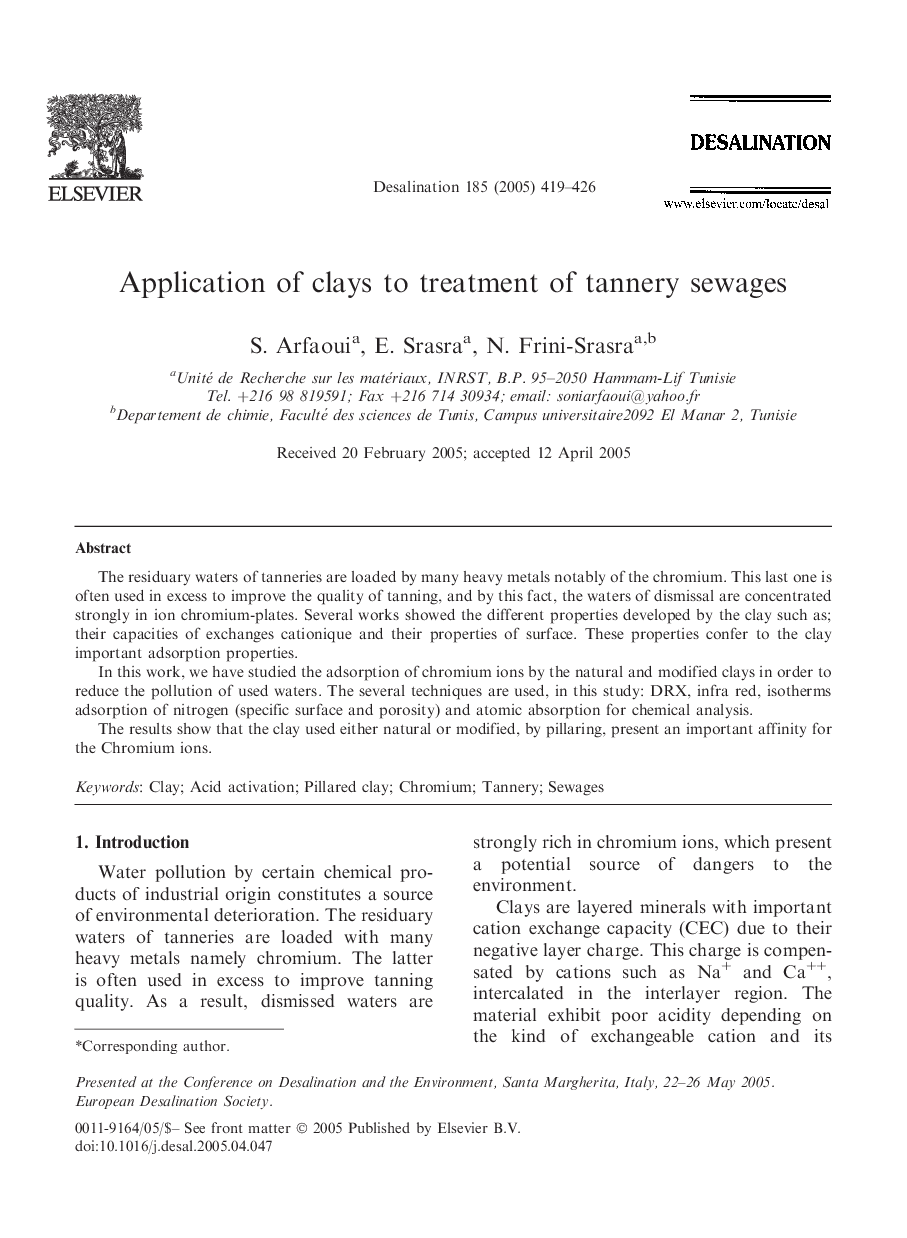 Application of clays to treatment of tannery sewages
