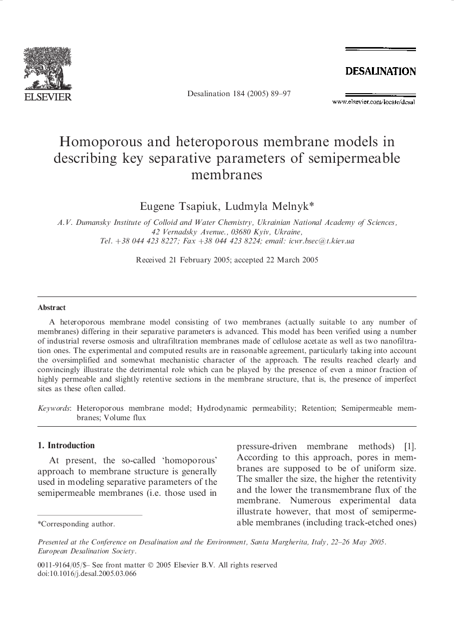 Homoporous and heteroporous membrane models in describing key separative parameters of semipermeable membranes