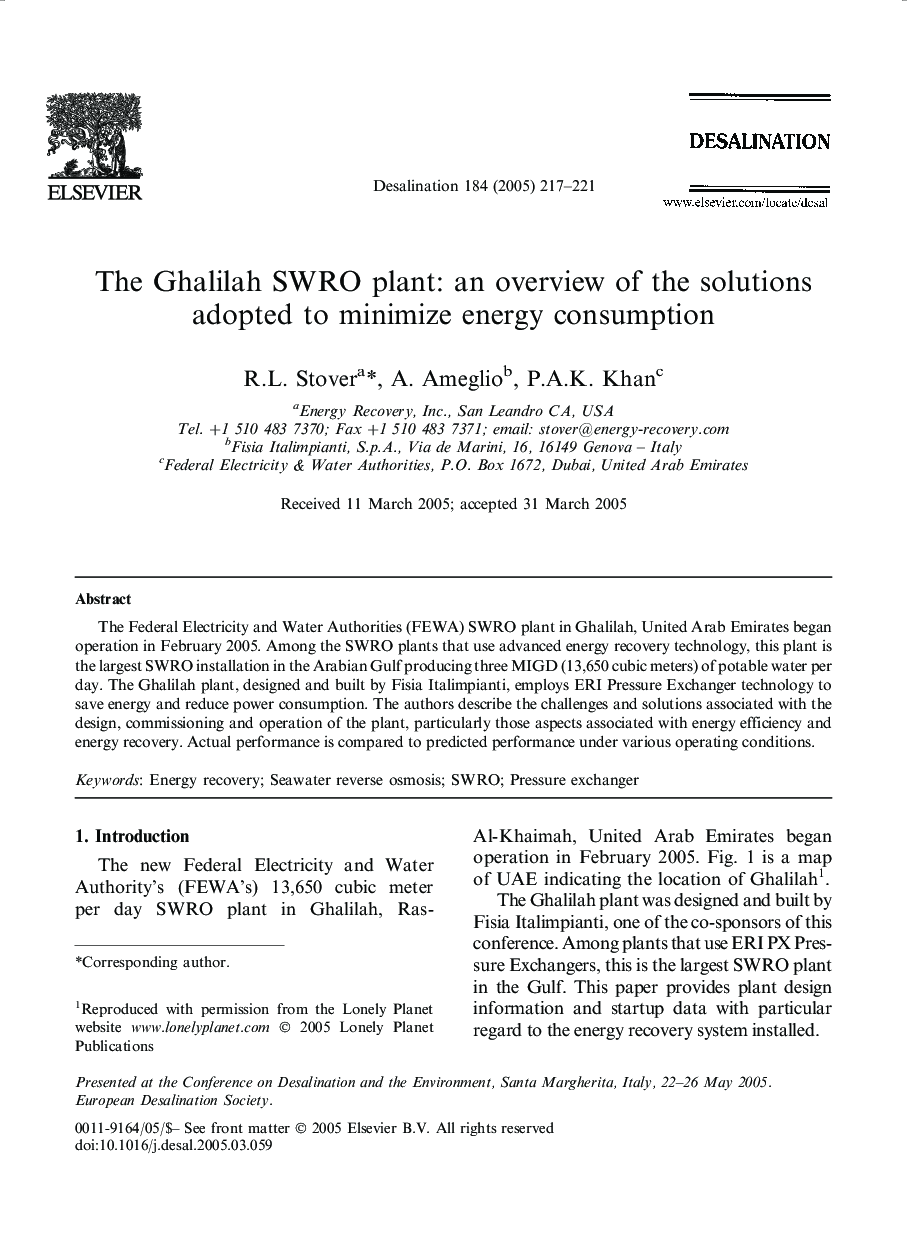 The Ghalilah SWRO plant: an overview of the solutions adopted to minimize energy consumption