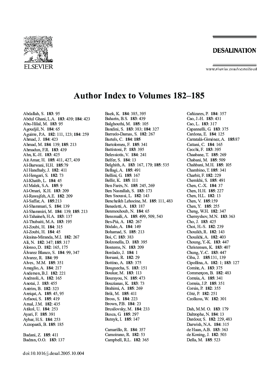 Author Index to Volumes 182-185