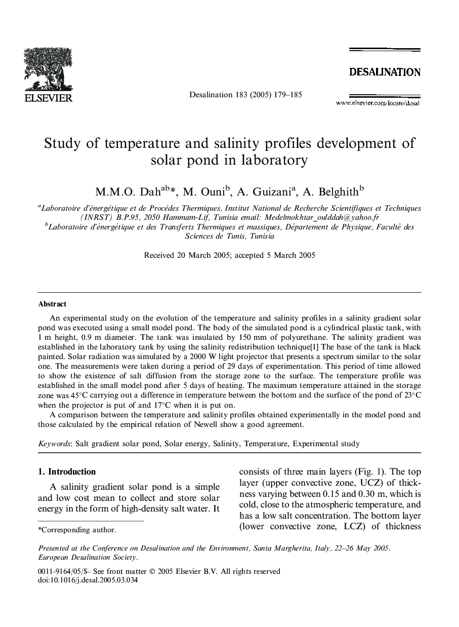 Study of temperature and salinity profiles development of solar pond in laboratory