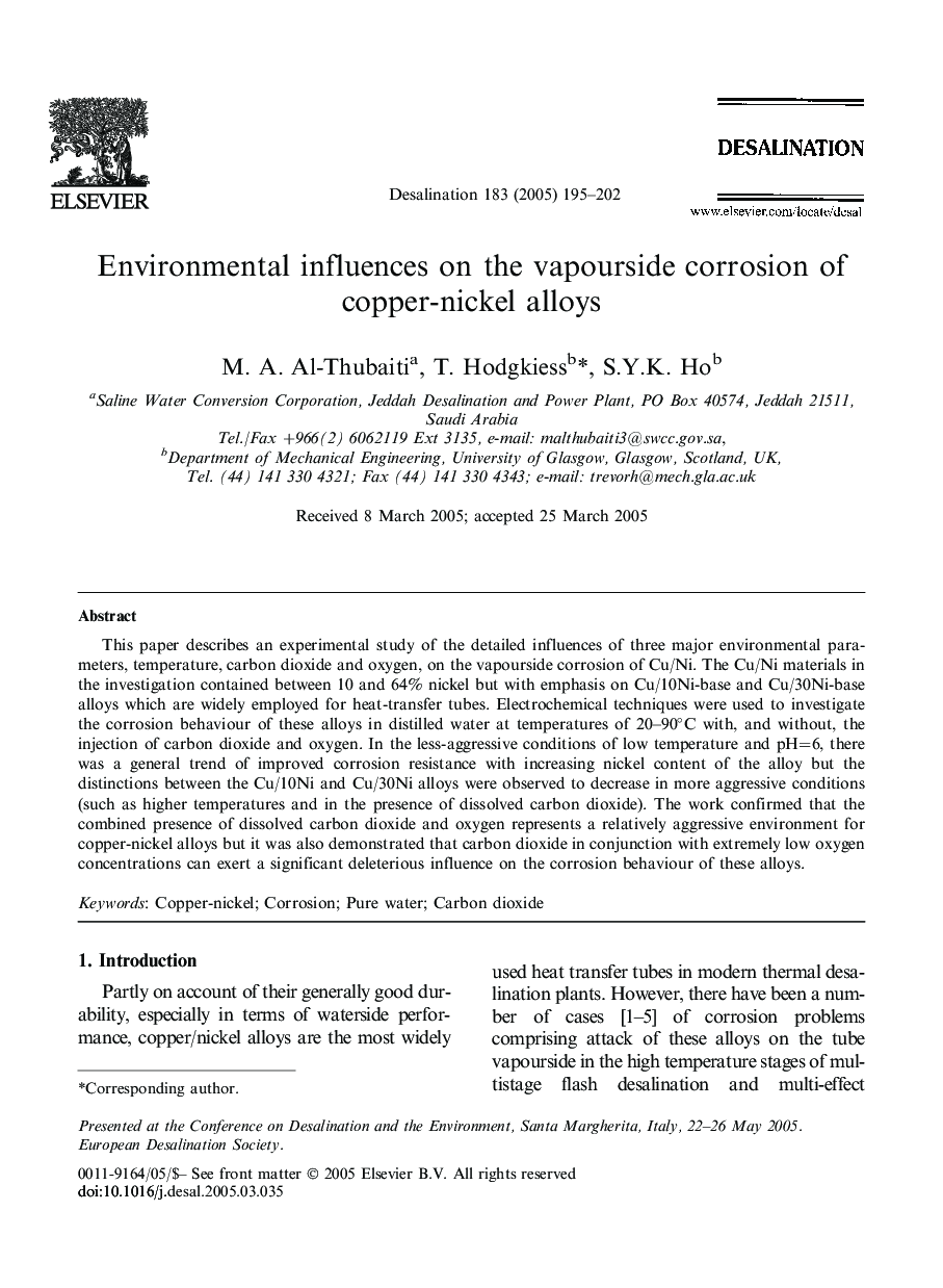 Environmental influences on the vapourside corrosion of copper-nickel alloys