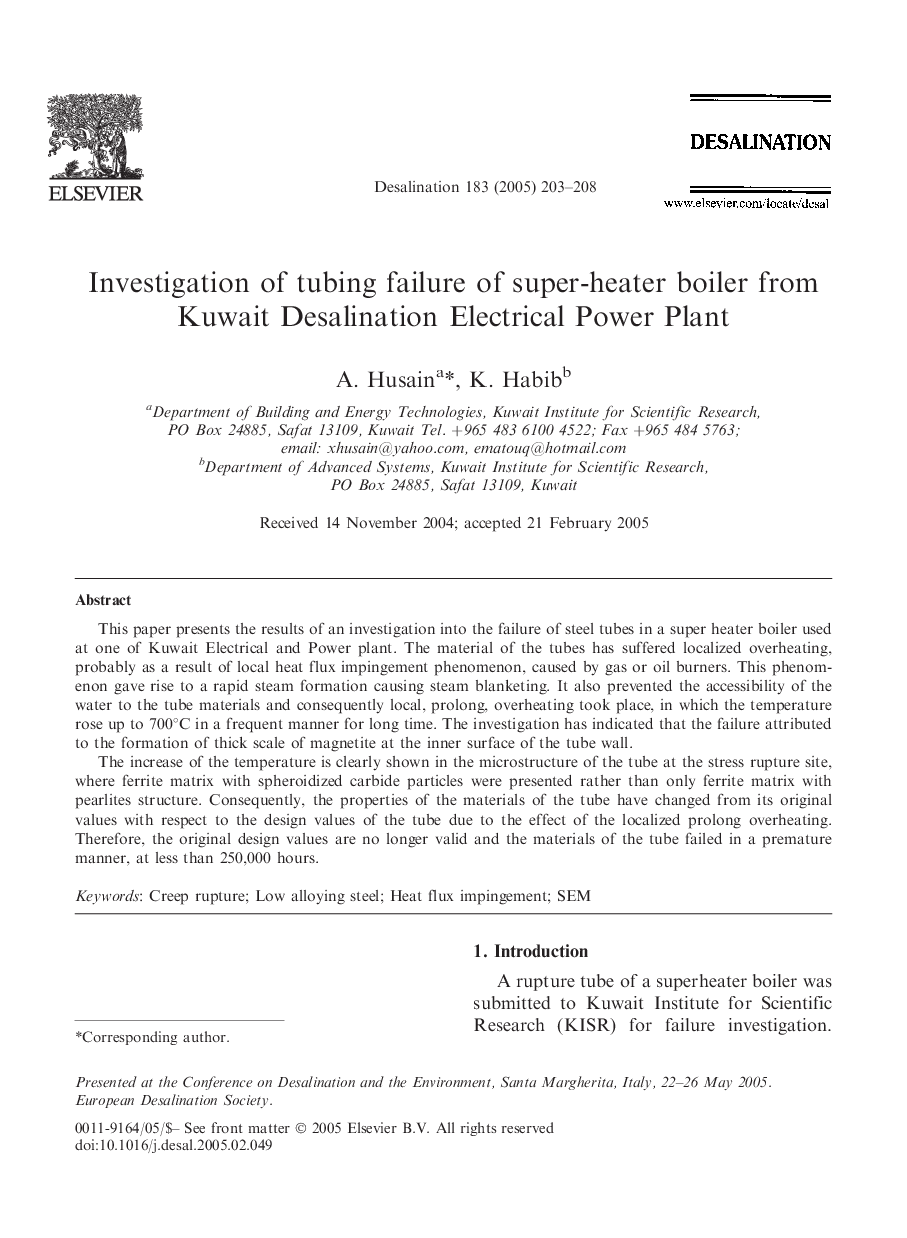 Investigation of tubing failure of super-heater boiler from Kuwait Desalination Electrical Power Plant