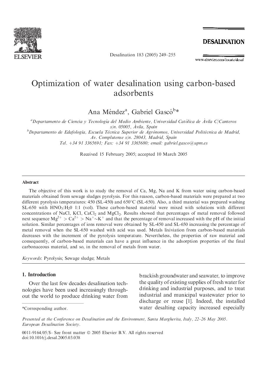 Optimization of water desalination using carbon-based adsorbents