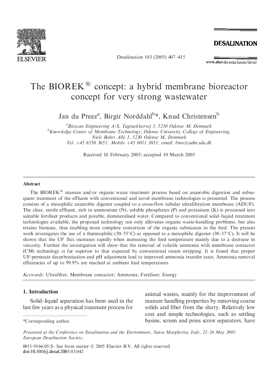 The BIOREK® concept: a hybrid membrane bioreactor concept for very strong wastewater