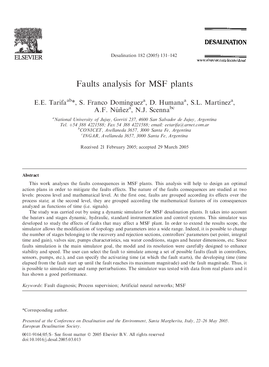 Faults analysis for MSF plants