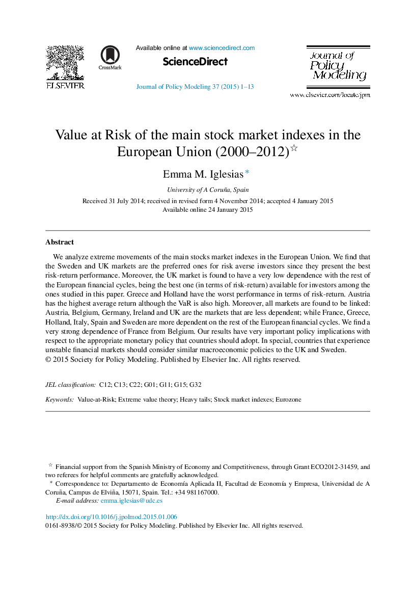 Value at Risk of the main stock market indexes in the European Union (2000–2012) 