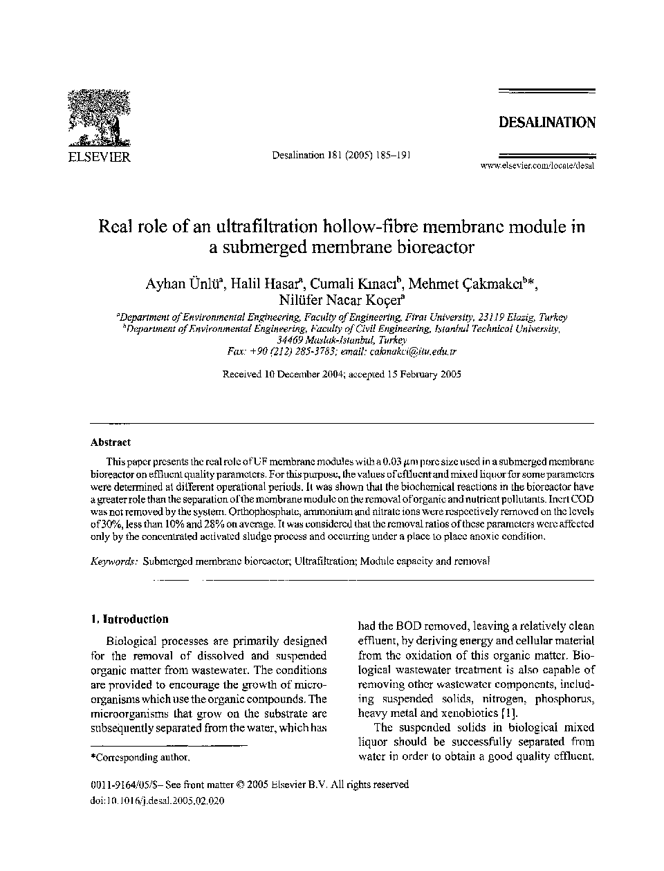 Real role of an ultrafiltration hollow-fibre membrane module in a submerged membrane bioreactor