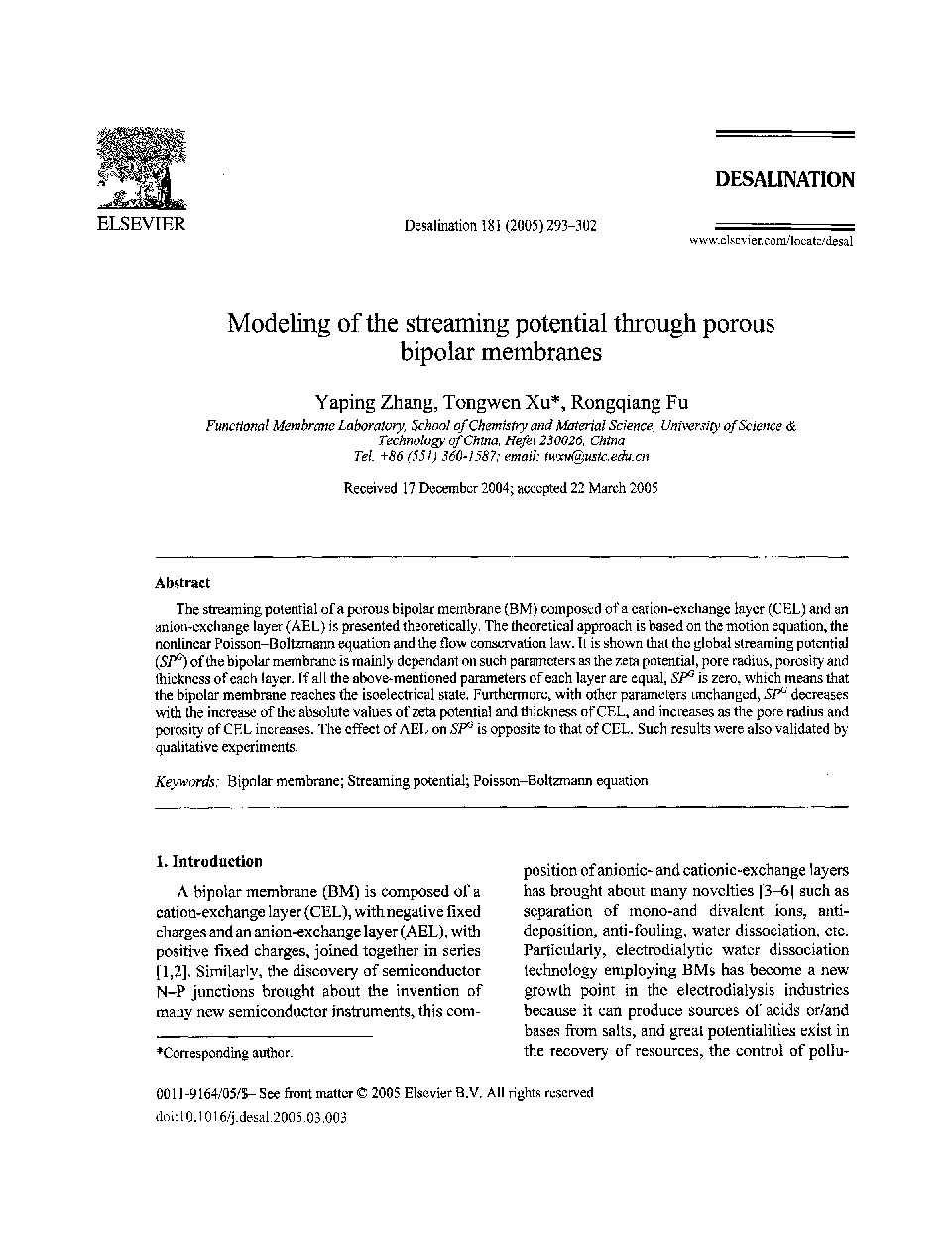 Modeling of the streaming potential through porous bipolar membranes