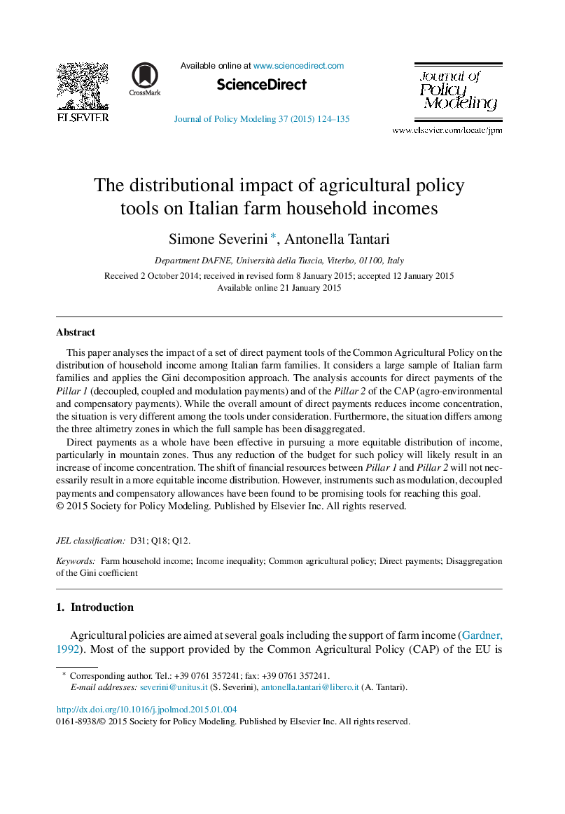 The distributional impact of agricultural policy tools on Italian farm household incomes