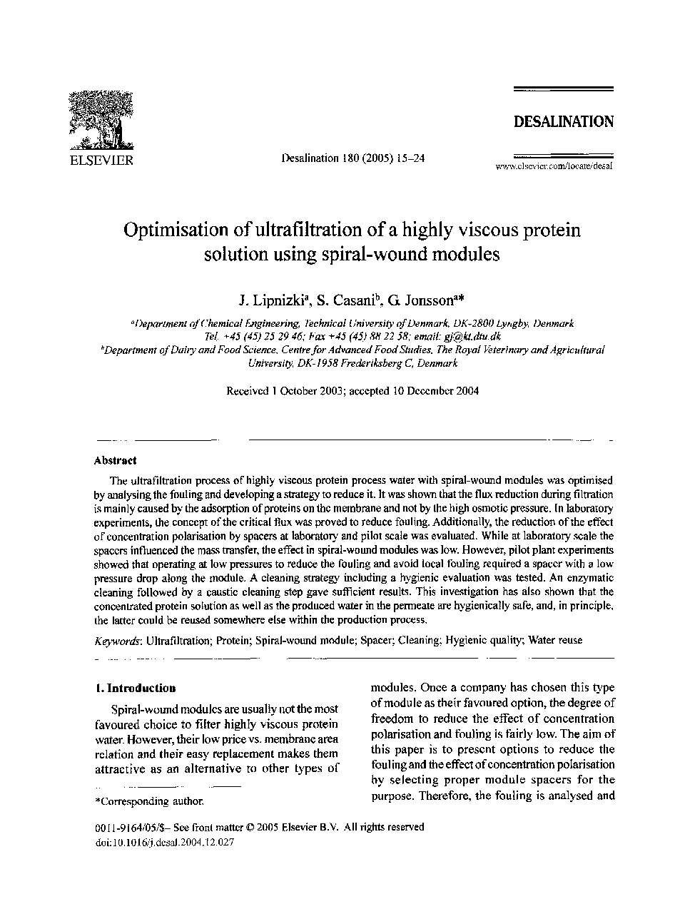 Optimisation of ultrafiltration of a highly viscous protein solution using spiral-wound modules