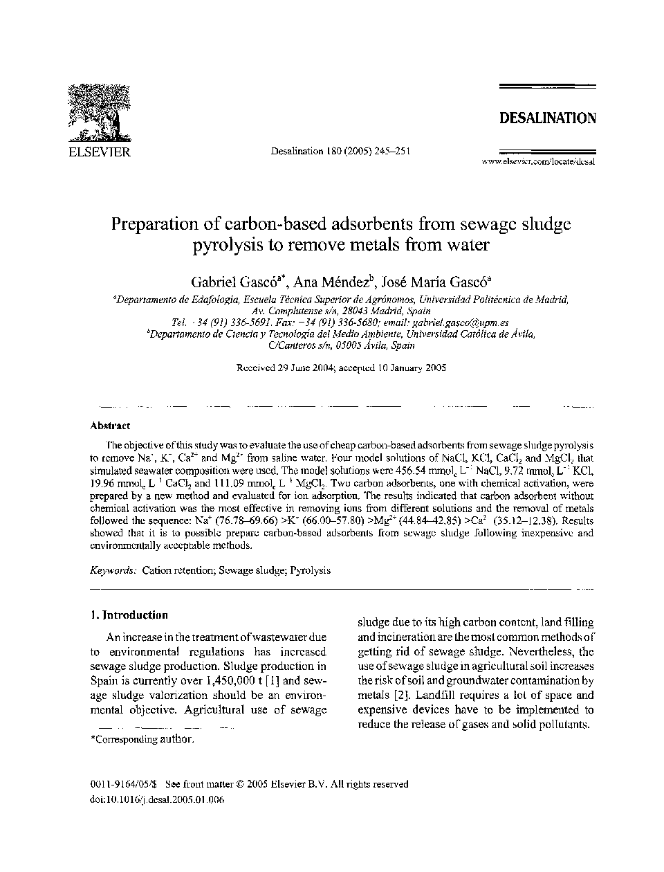 Preparation of carbon-based adsorbents from sewage sludge pyrolysis to remove metals from water