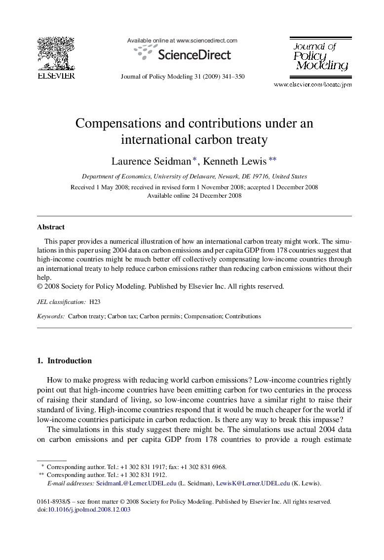 Compensations and contributions under an international carbon treaty