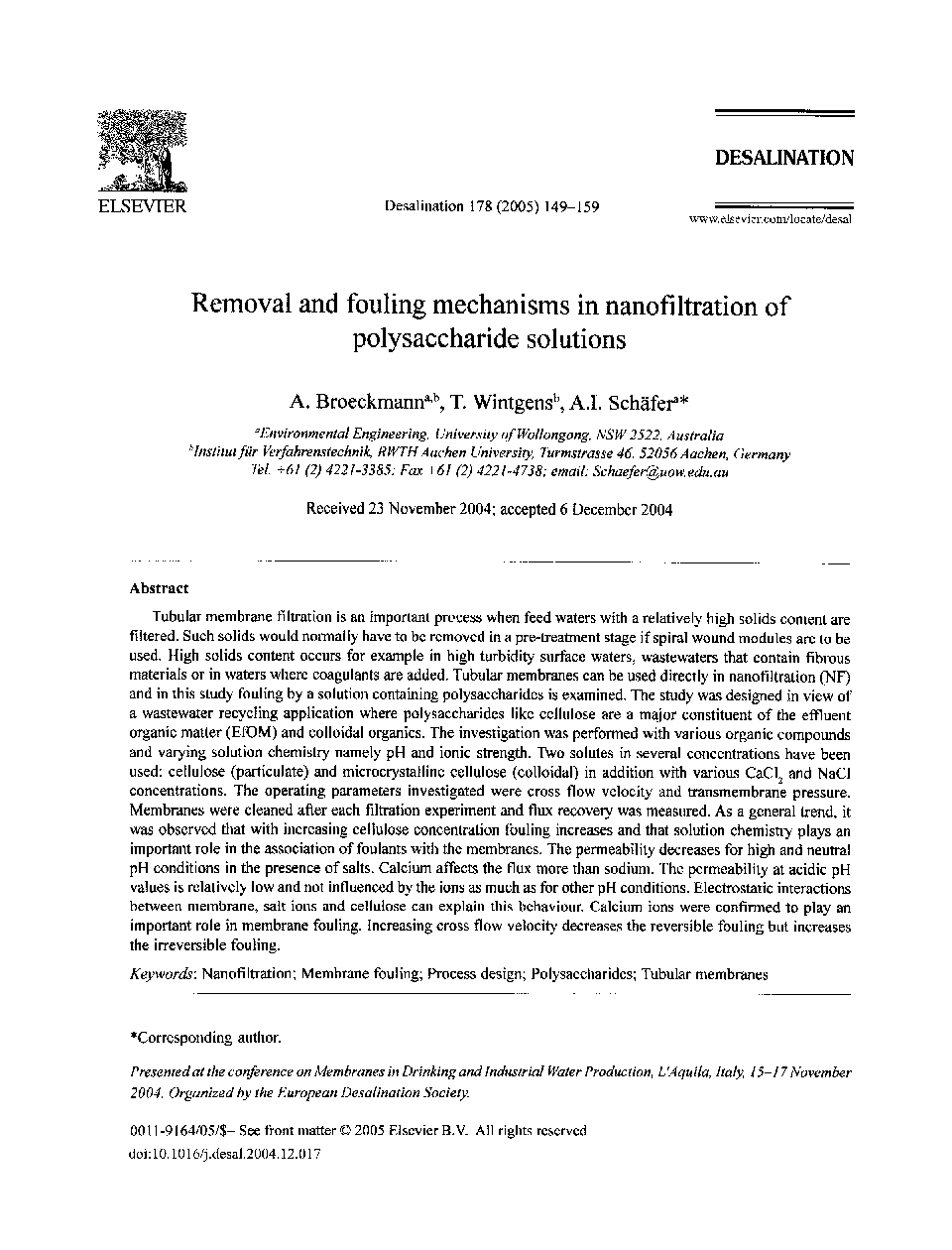 Removal and fouling mechanisms in nanofiltration of polysaccharide solutions