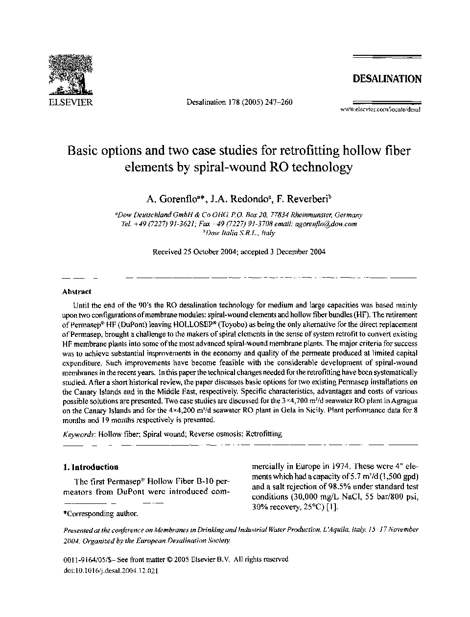 Basic options and two case studies for retrofitting hollow fiber elements by spiral-wound RO technology