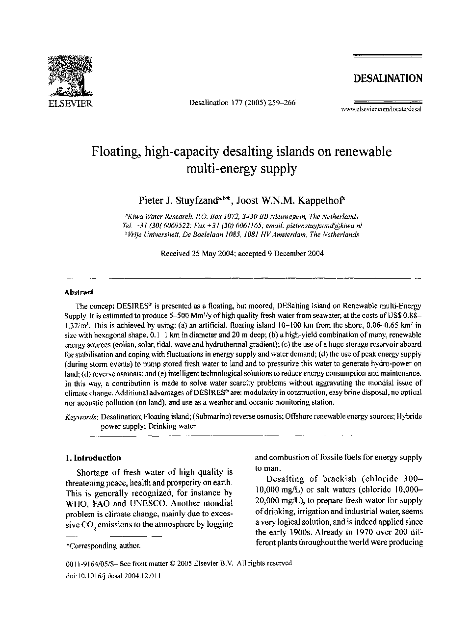 Floating, high-capacity desalting islands on renewable multi-energy supply