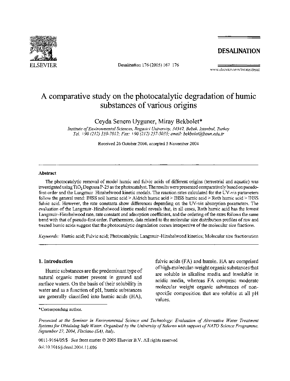 A comparative study on the photocatalytic degradation of humic substances of various origins