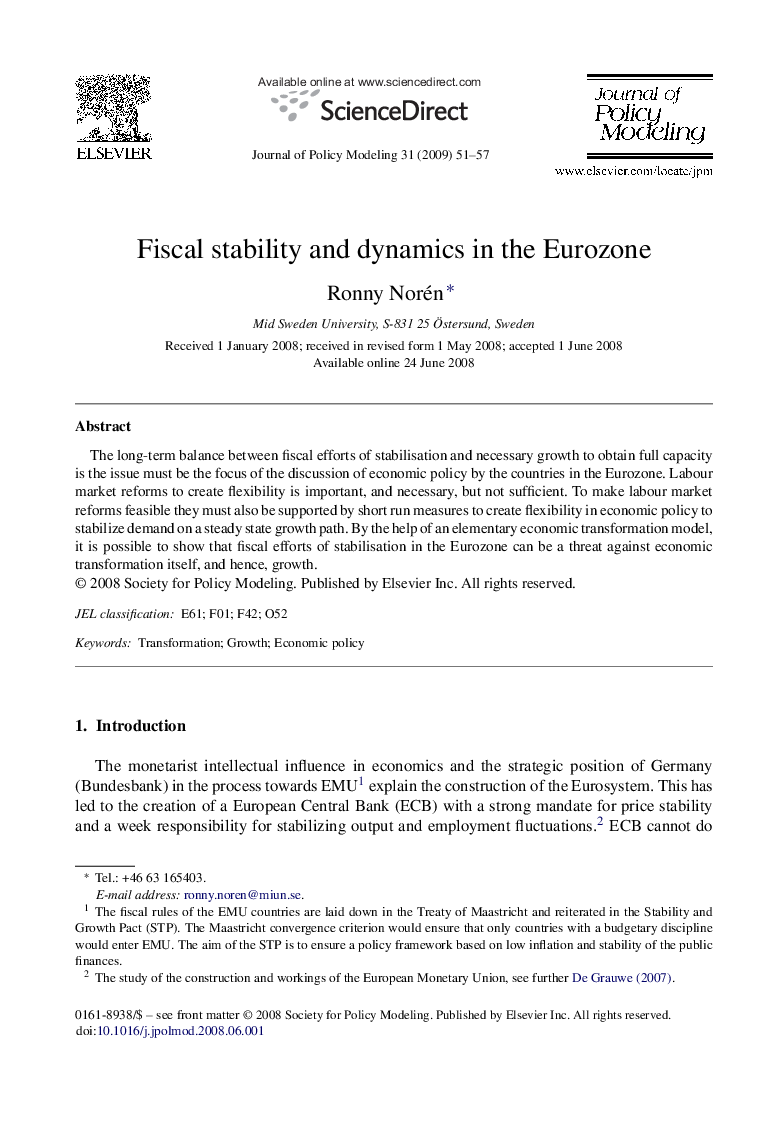 عکس صفحه اول مقاله: Fiscal stability and dynamics in the Eurozone Fiscal stability and dynamics in the Eurozone