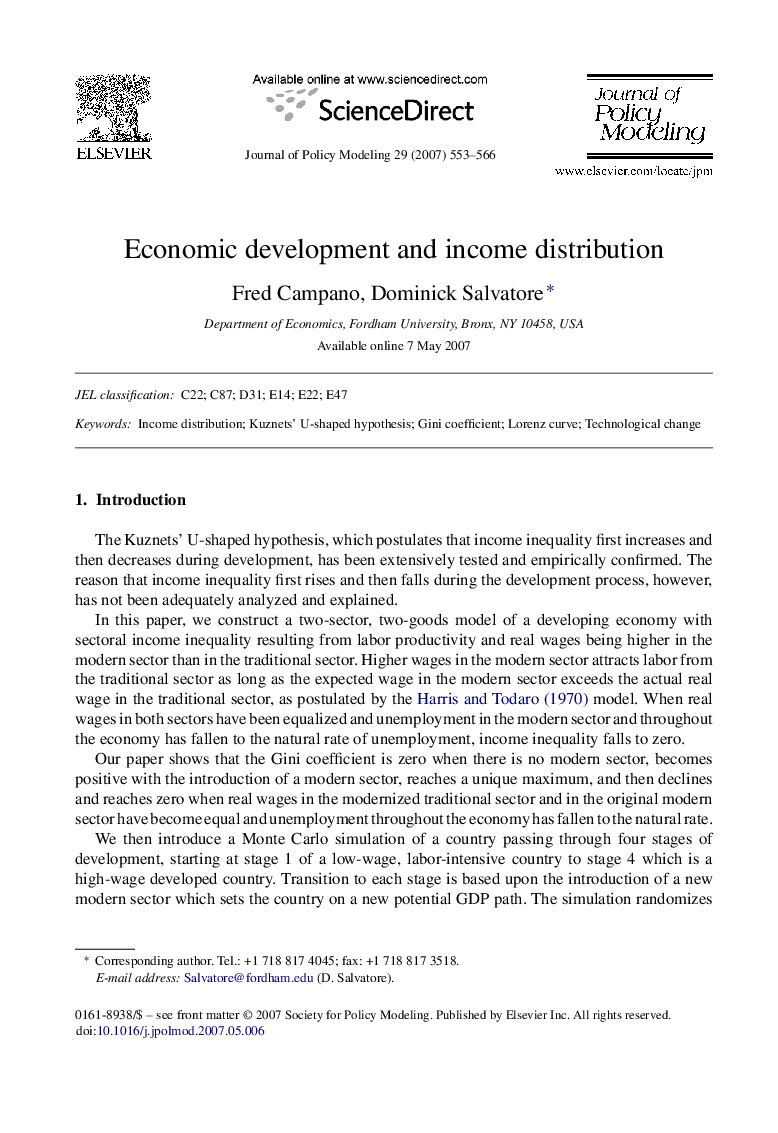 Economic development and income distribution