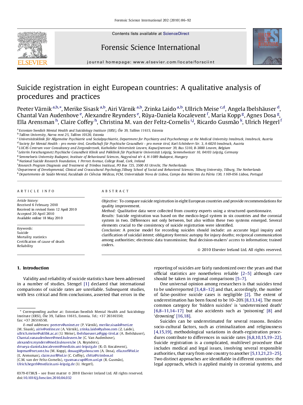 Suicide registration in eight European countries: A qualitative analysis of procedures and practices