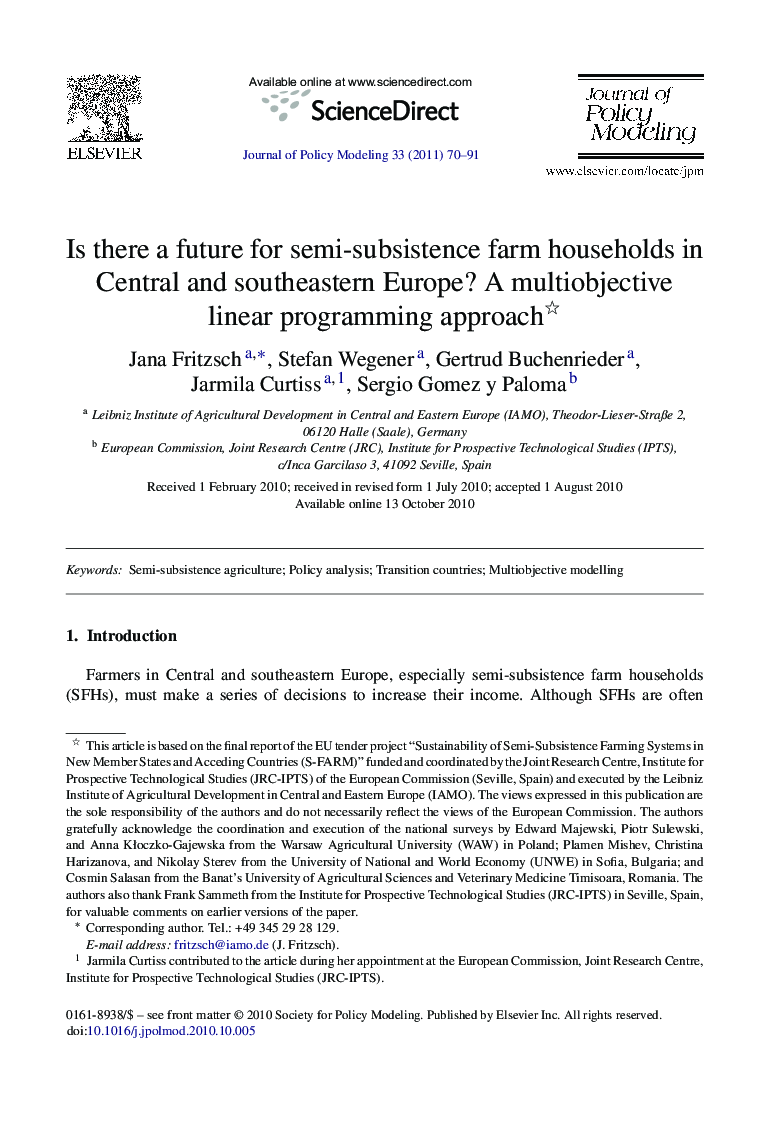 Is there a future for semi-subsistence farm households in Central and southeastern Europe? A multiobjective linear programming approach