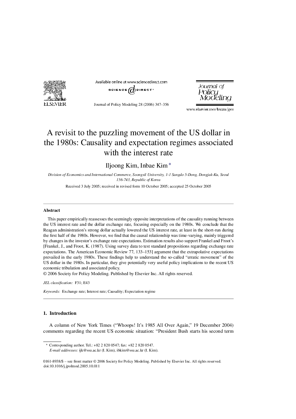 A revisit to the puzzling movement of the US dollar in the 1980s: Causality and expectation regimes associated with the interest rate