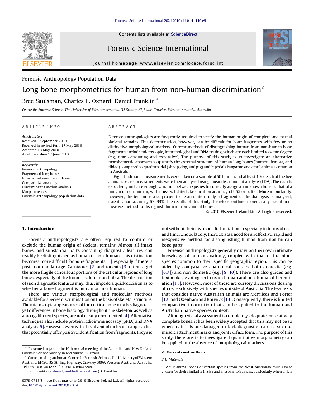 Long bone morphometrics for human from non-human discrimination