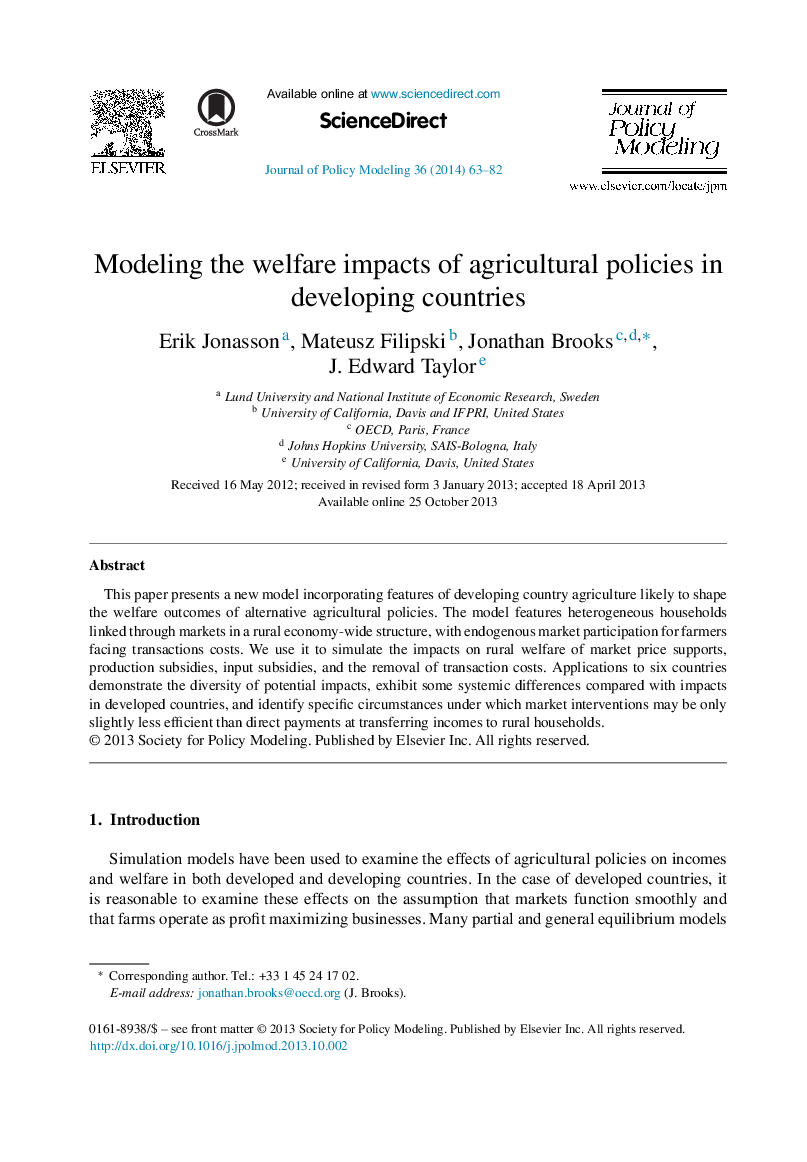 Modeling the welfare impacts of agricultural policies in developing countries