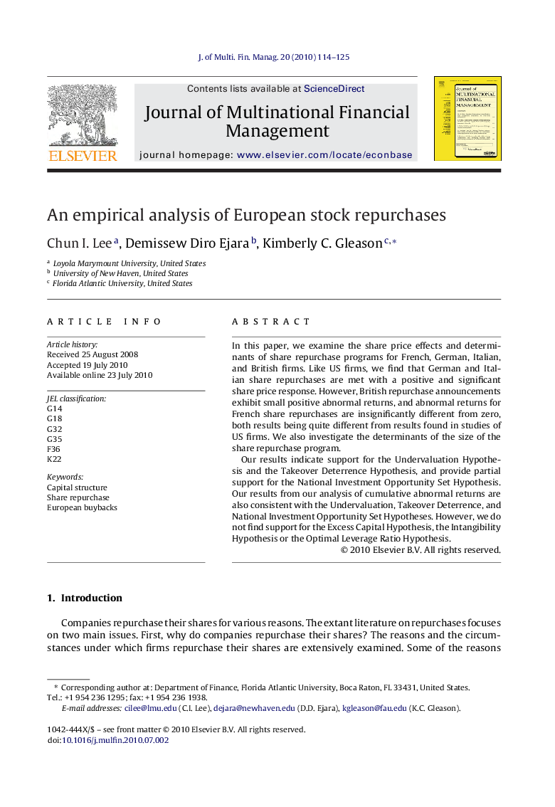 An empirical analysis of European stock repurchases