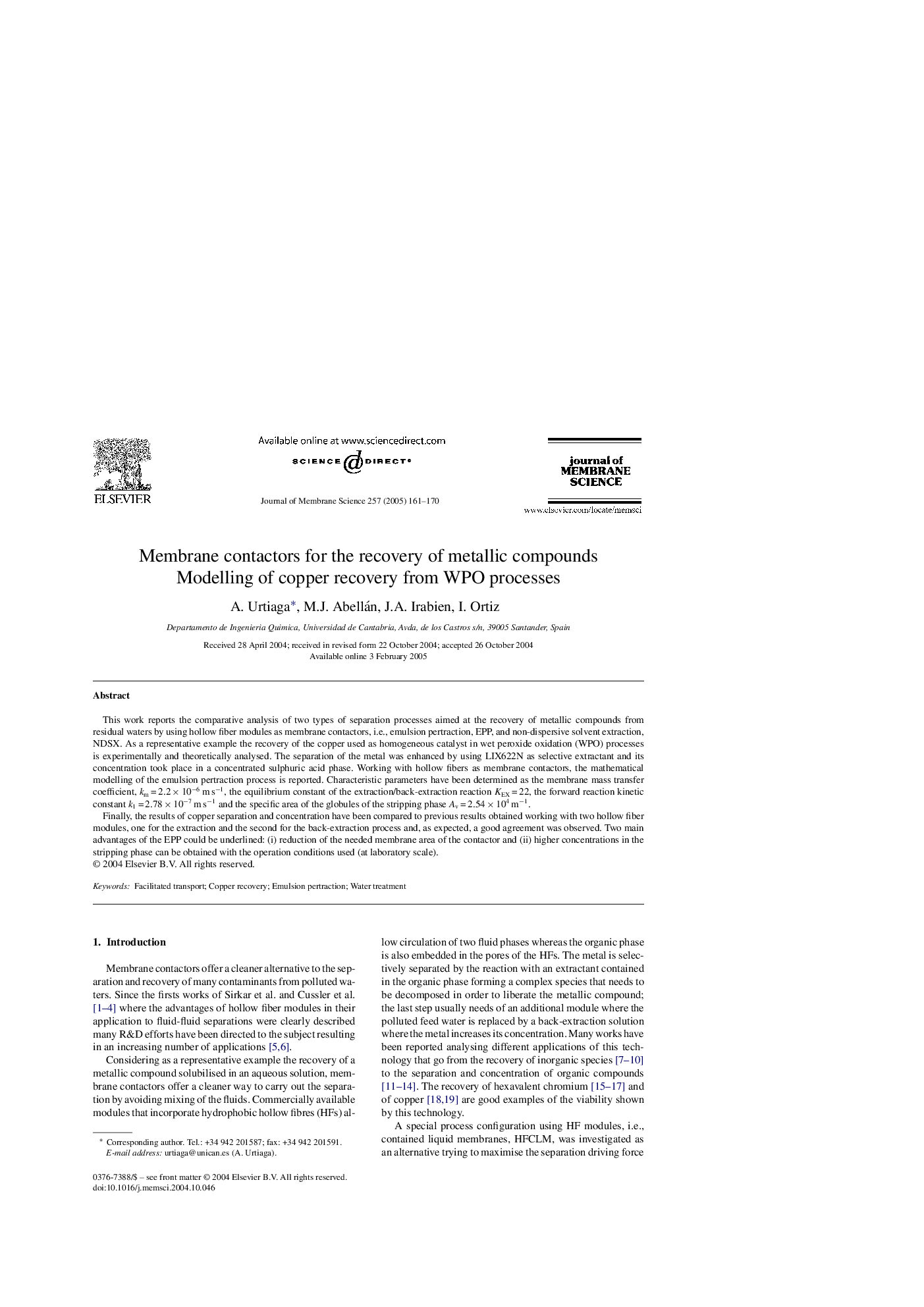 Membrane contactors for the recovery of metallic compounds