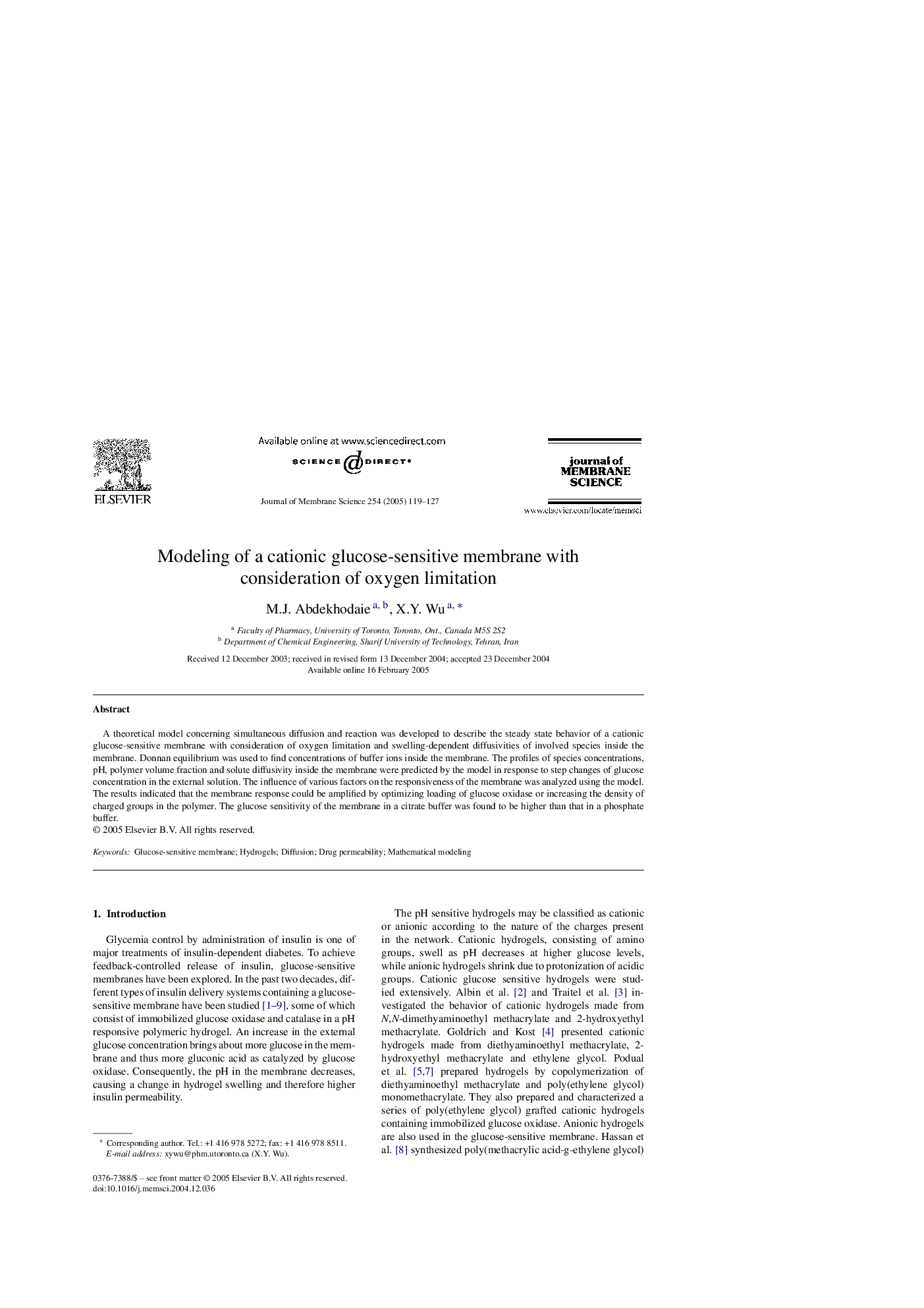 Modeling of a cationic glucose-sensitive membrane with consideration of oxygen limitation