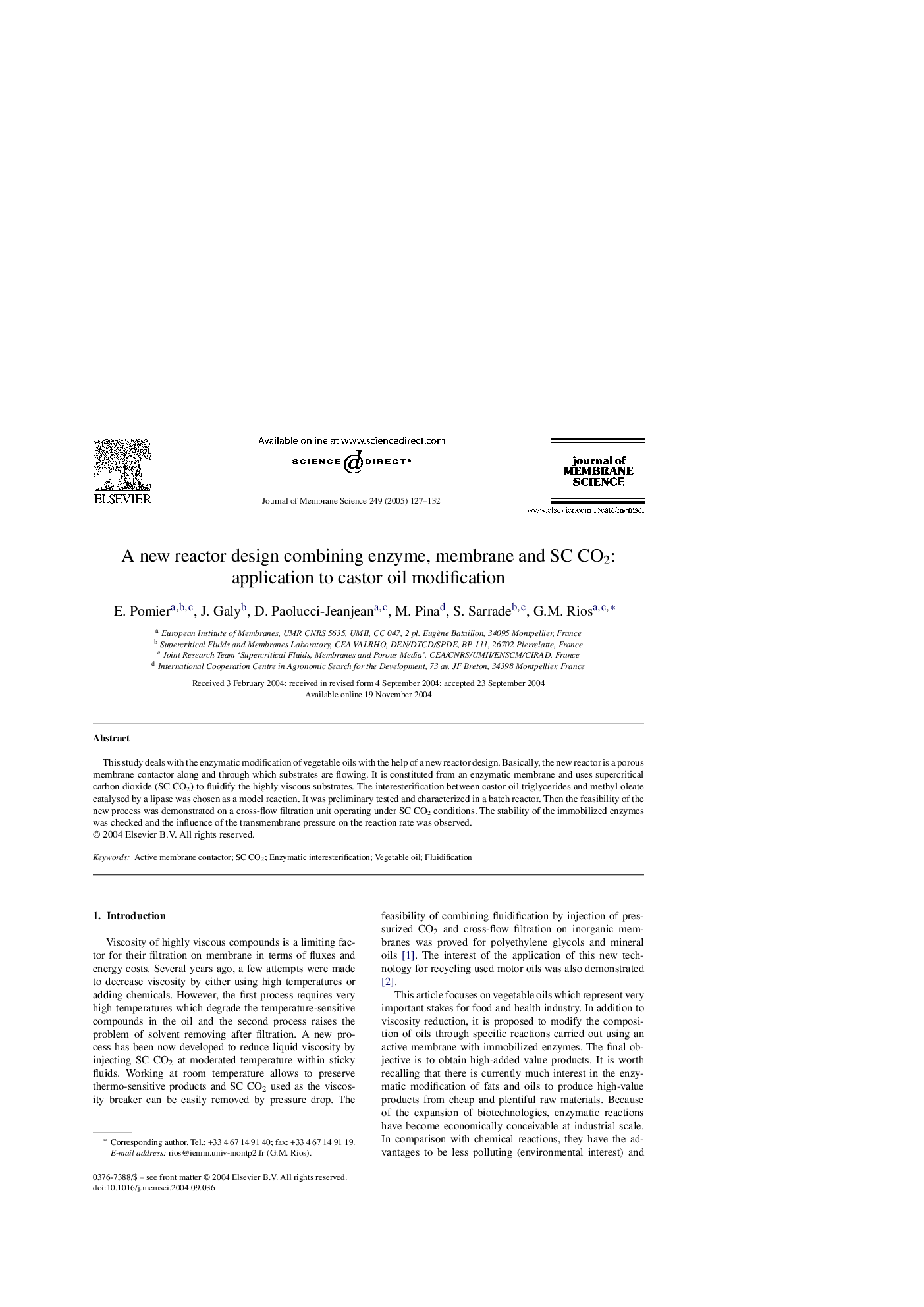 A new reactor design combining enzyme, membrane and SC CO2: application to castor oil modification