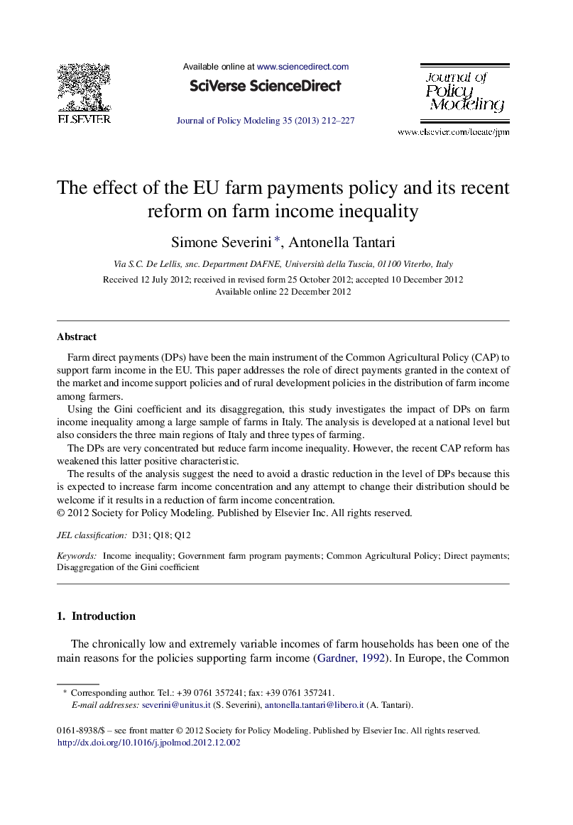 The effect of the EU farm payments policy and its recent reform on farm income inequality