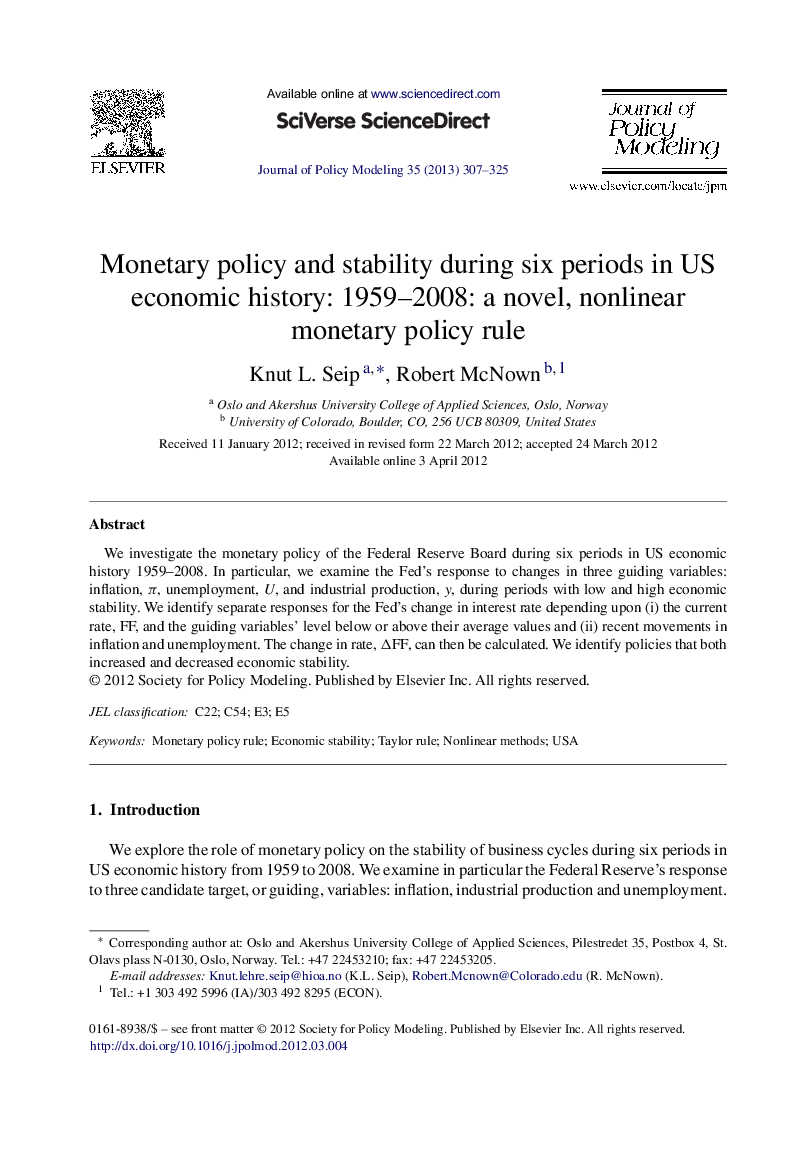 Monetary policy and stability during six periods in US economic history: 1959–2008: a novel, nonlinear monetary policy rule