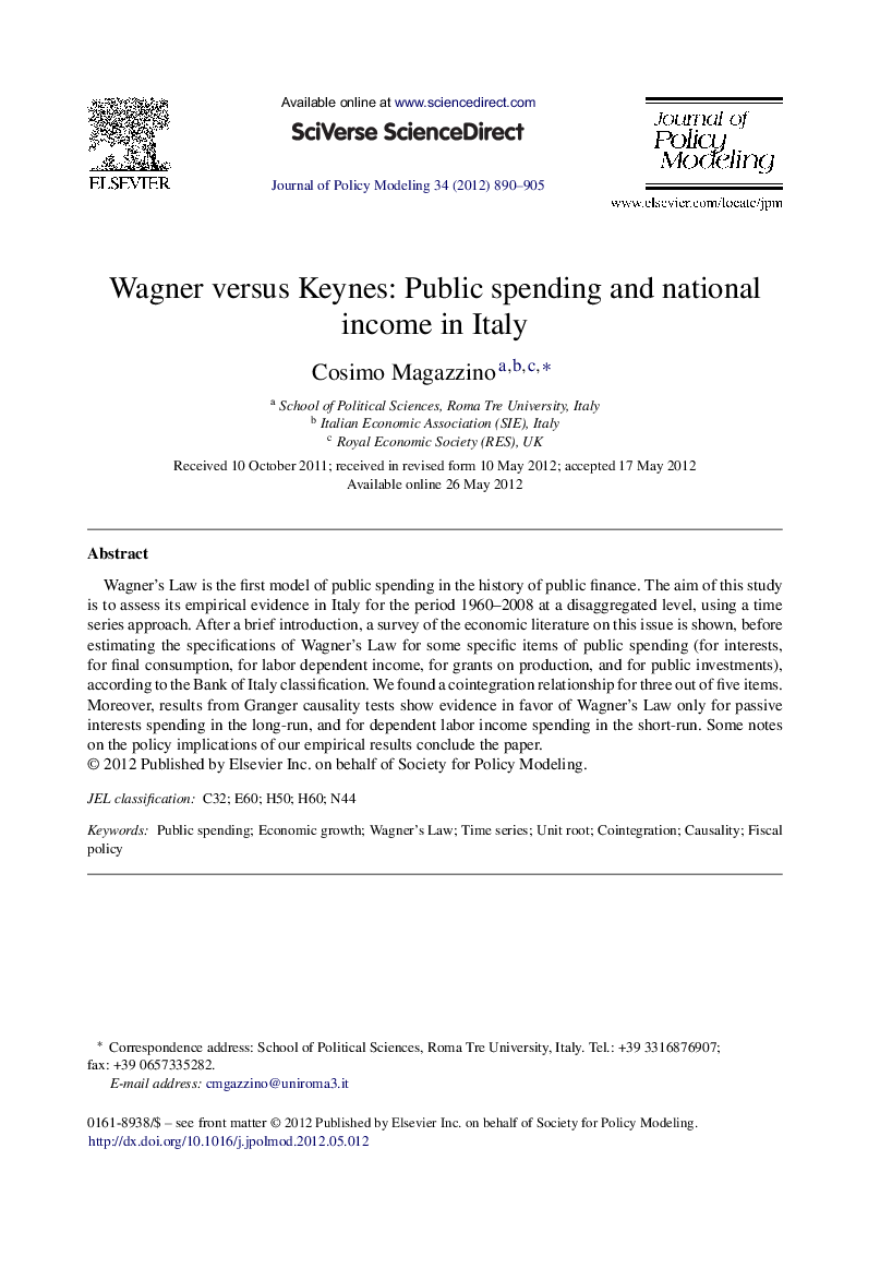 Wagner versus Keynes: Public spending and national income in Italy