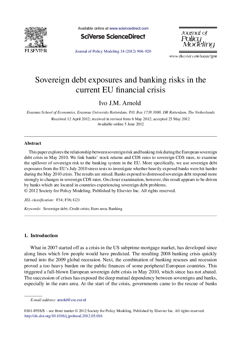 Sovereign debt exposures and banking risks in the current EU financial crisis