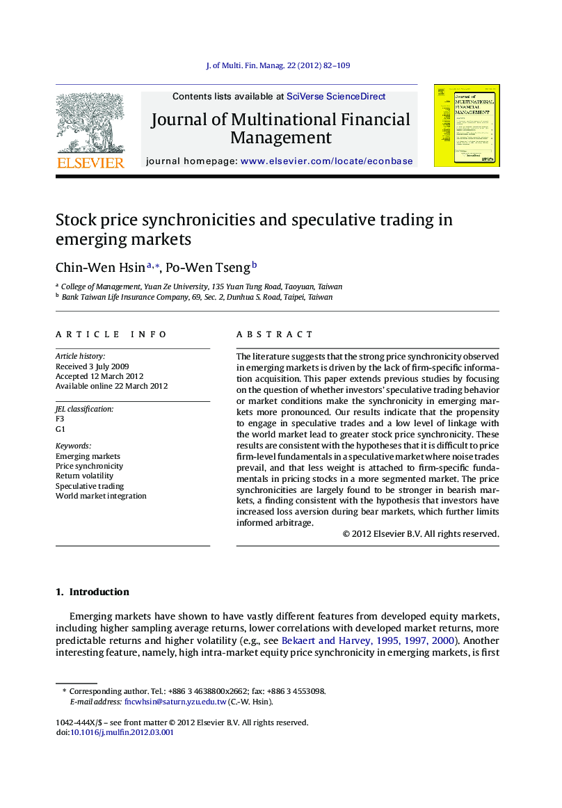 Stock price synchronicities and speculative trading in emerging markets
