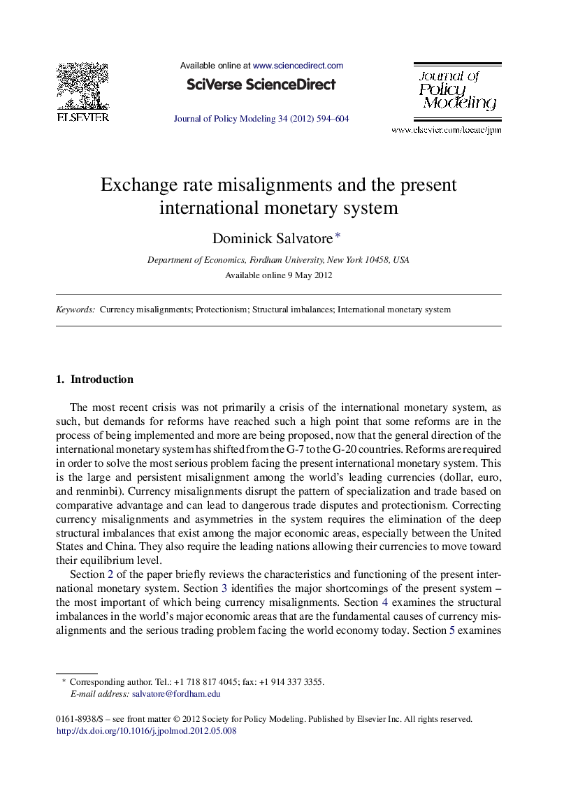 Exchange rate misalignments and the present international monetary system