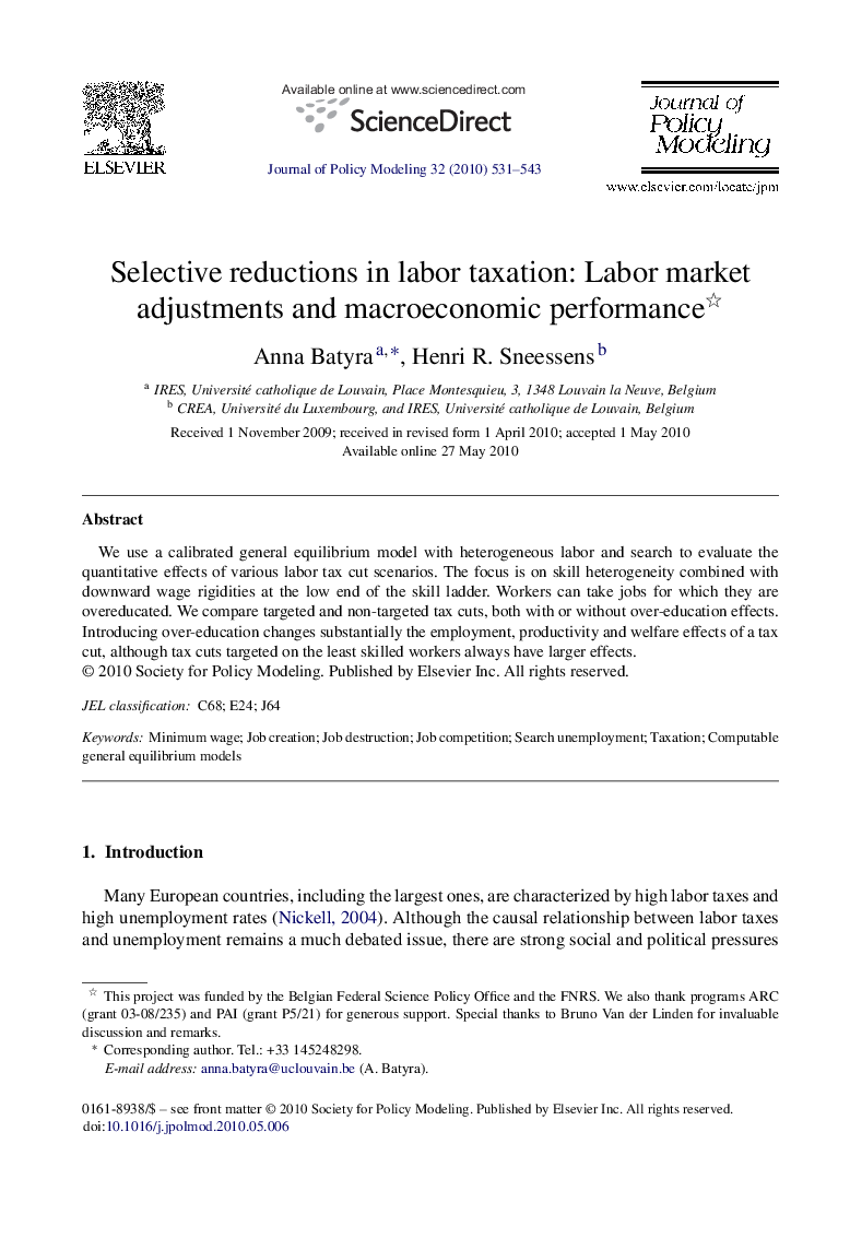 Selective reductions in labor taxation: Labor market adjustments and macroeconomic performance 