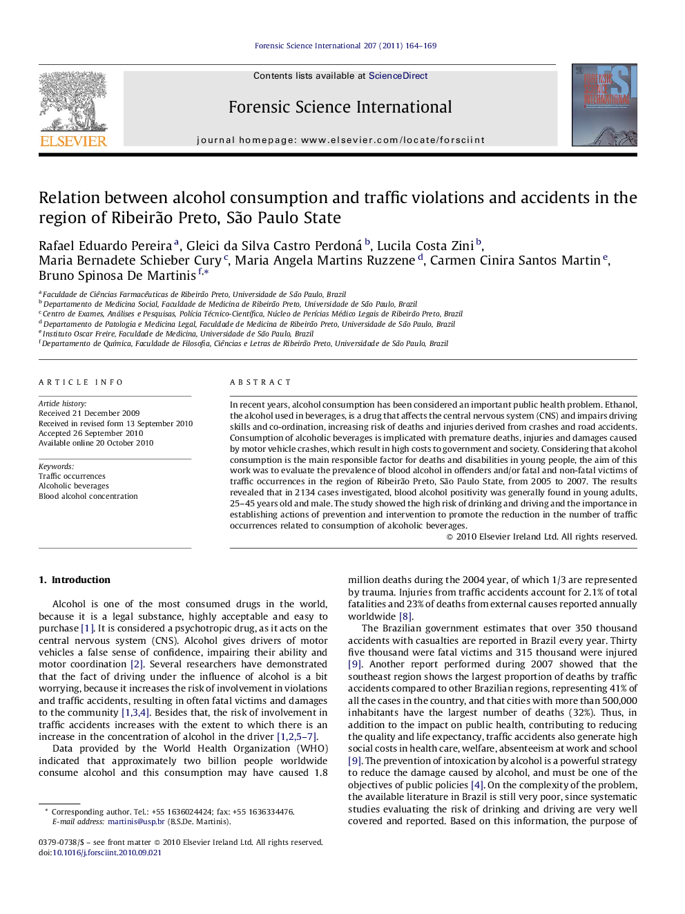 Relation between alcohol consumption and traffic violations and accidents in the region of Ribeirão Preto, São Paulo State