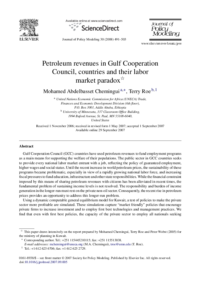 Petroleum revenues in Gulf Cooperation Council, countries and their labor market paradox 